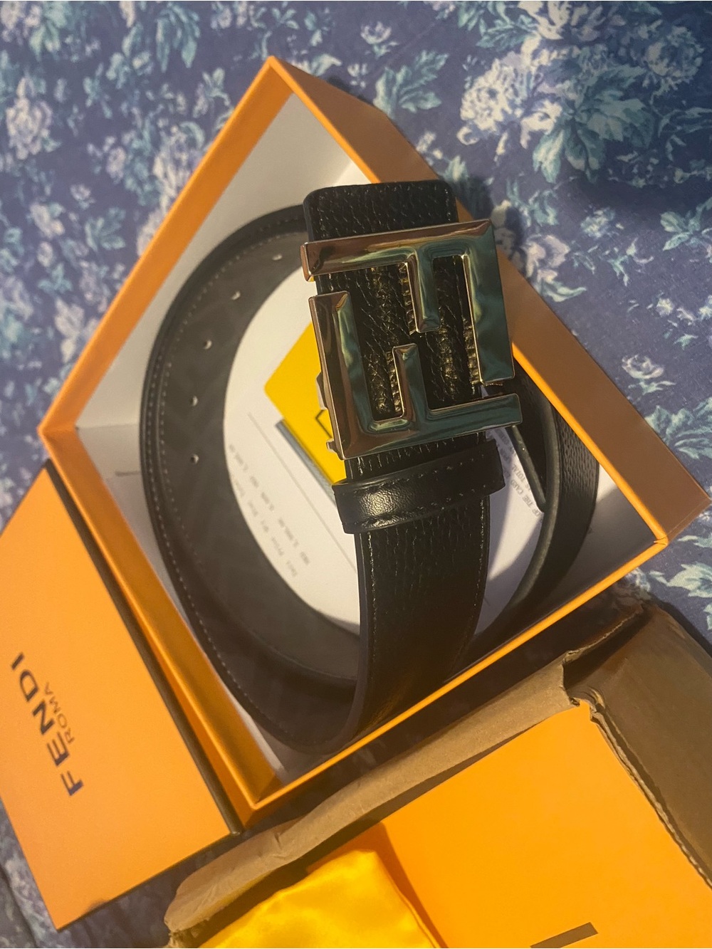 Fendi Black Leather Belt with Gold FF Buckle